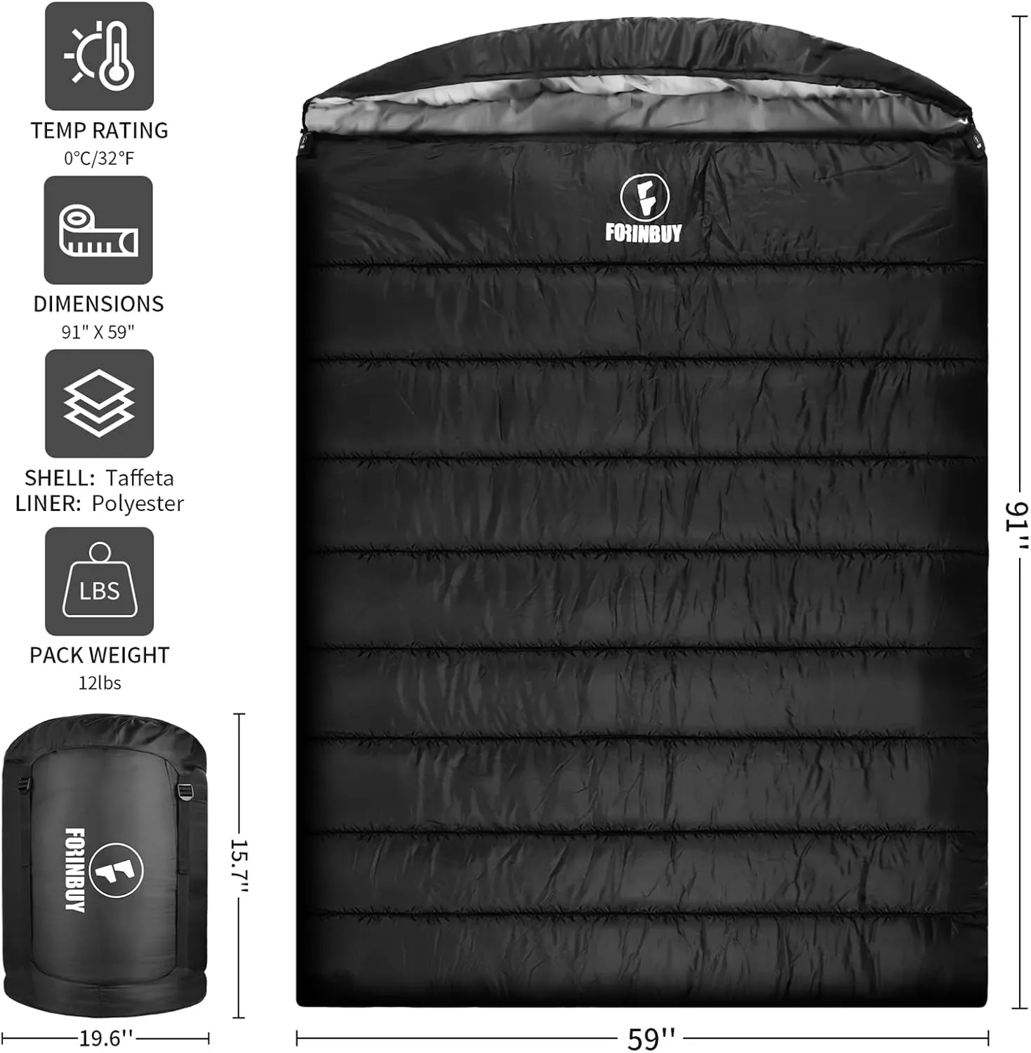 0 Degree Double Sleeping Bag for Adults, 2 Person Cold Weather Queen Size Sleeping Bag for Camping, RV Travel, or Family Outdoors