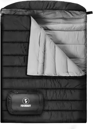 0 Degree Double Sleeping Bag for Adults, 2 Person Cold Weather Queen Size Sleeping Bag for Camping, RV Travel, or Family Outdoors