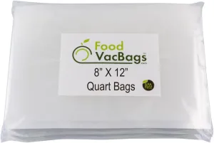 100 8" x 12" Quart Vacuum Seal Bags, Food Storage, Food Saver compatible, BPA Free, Commercial Grade, Heavy Duty, Sous Vide Cooking