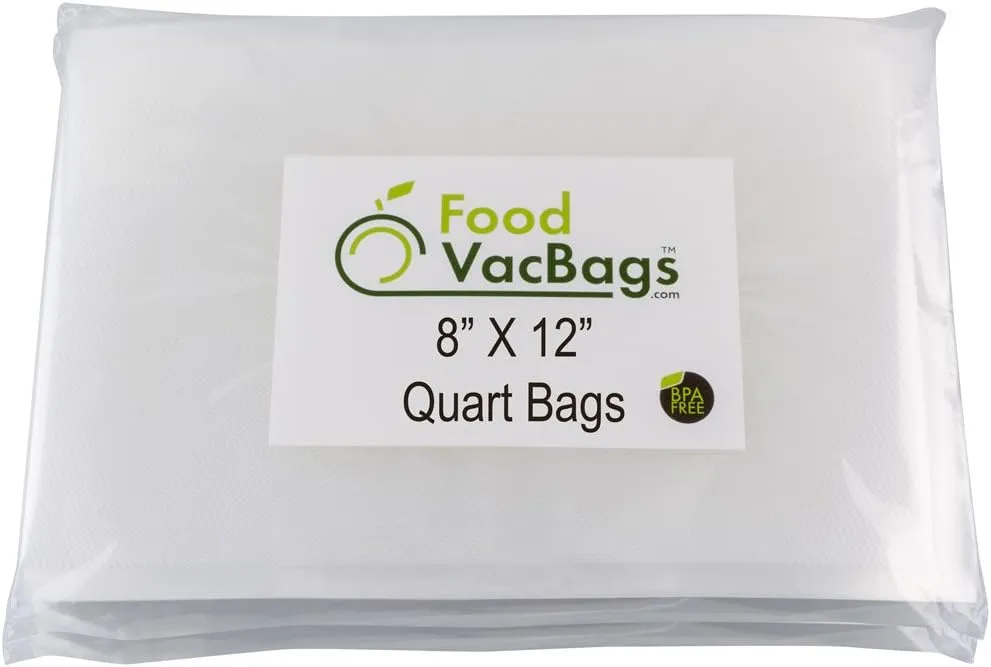 100 8" x 12" Quart Vacuum Seal Bags, Food Storage, Food Saver compatible, BPA Free, Commercial Grade, Heavy Duty, Sous Vide Cooking
