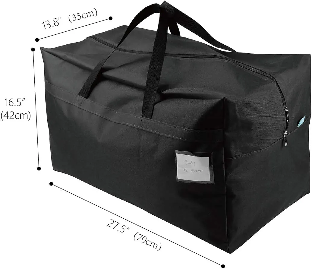 100L Large Size Ornament Water Resistant Travle Duffel Tote Storage Bags with Carry Handles, Black