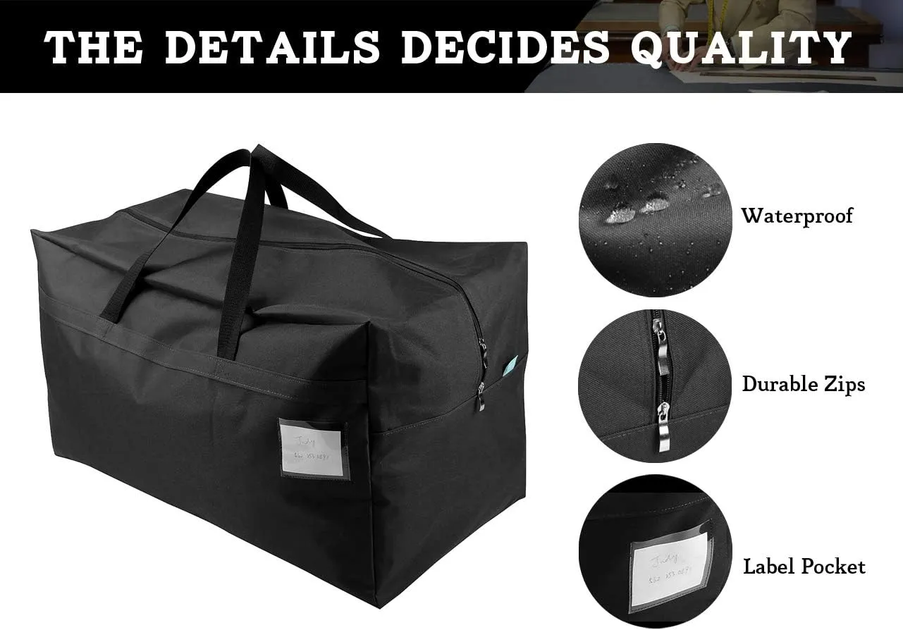 100L Large Size Ornament Water Resistant Travle Duffel Tote Storage Bags with Carry Handles, Black