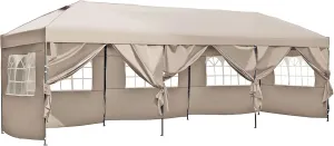 10x30 Pop Up Canopy with Sidewalls, Heavy Duty Outdoor Party Tent with Wheeled Bag, for Patio,Wedding, Backyard (Khaki)
