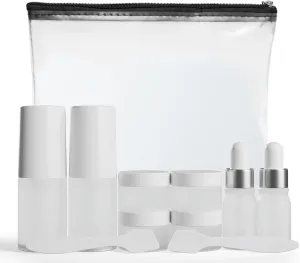 11 Piece Travel Skincare Containers Set - TSA Approved Toiletry Bag & Travel Size Toiletries Bottles - Airless Pump, Dropper Bottles & Travel Size Containers for Serums, Moisturizers, & Oils