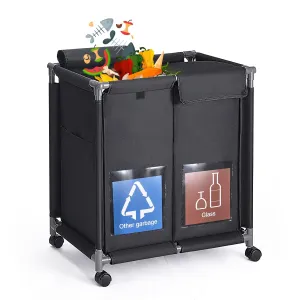 110L Large Recycling Bin with Lid,Recyclable Waste Trash Sorting Organizer for Kitchen with 2 Display Pockets