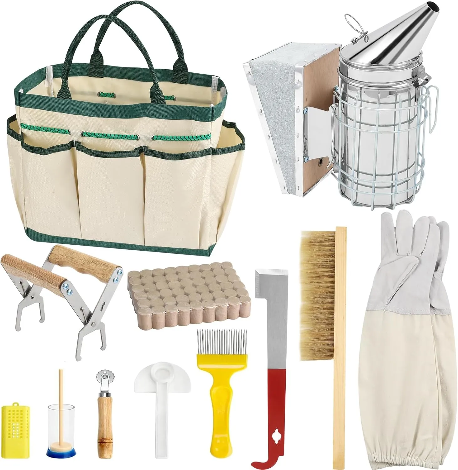 12pcs Bee Hives Starter Kit Beekeeping Supplies, Bee Keeping Supplies, Bee Supplies and Equipment with Bee Smoker, Honey Bee Hive Tools for Beginners and Bee Keeper