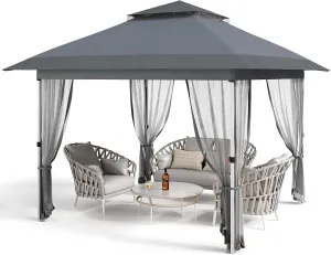 12x12 Pop Up Gazebo Tent with Mosquito Netting & Water,Resistant Oxford Canopy with Roller Bag,Instant Setup Outdoor Shelter for Backyard, Patio, Parties, Weddings, Outdoor Dining，Grey