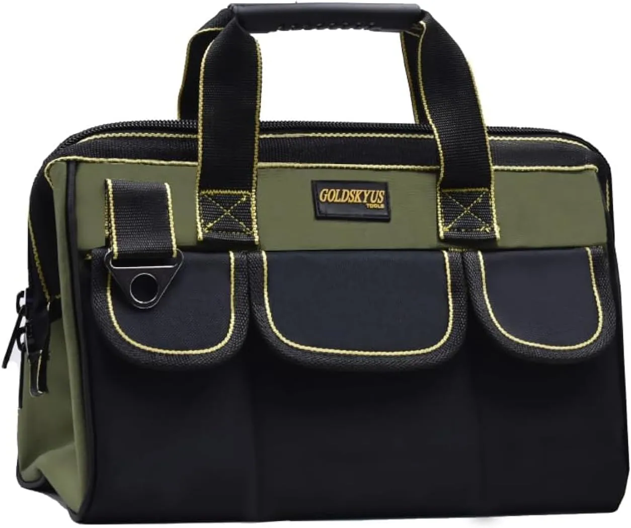 14 inch Small Wide Mouth Waterproof Tool Tote, Heavy Duty Tool Organizer With Shoulder Strap for Electrician, Carpenter (Green)