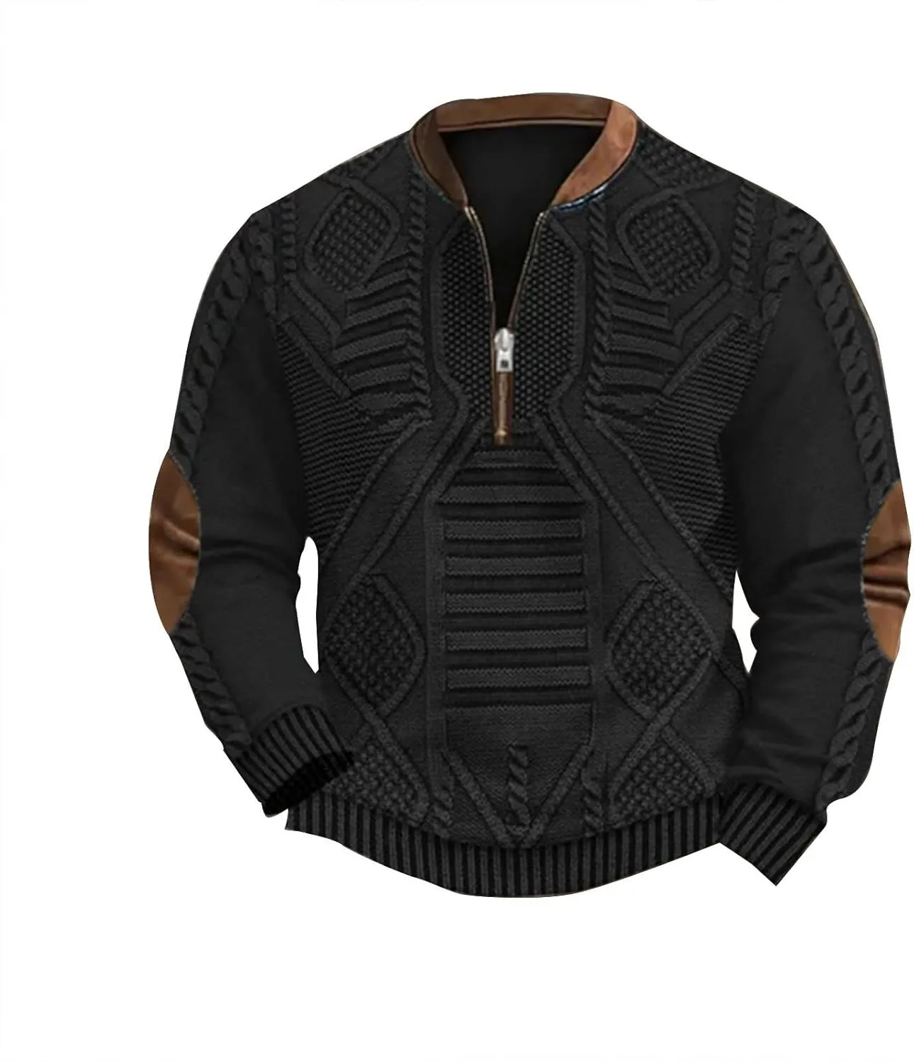 1/4 Zip Pullover Mens Stand Collar Sweatshirt Aztec Knit-Pattern Top Fall Western Vintage Long Sleeve Sweatshirt