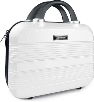 14" Portable Hard Shell Makeup Travel Case - Stylish PC ABS Cosmetic Organizer for Women - Scratch-Resistant, Elastic Strap, Mini Suitcase - Perfect for Romantic Gifts（Arctic White）