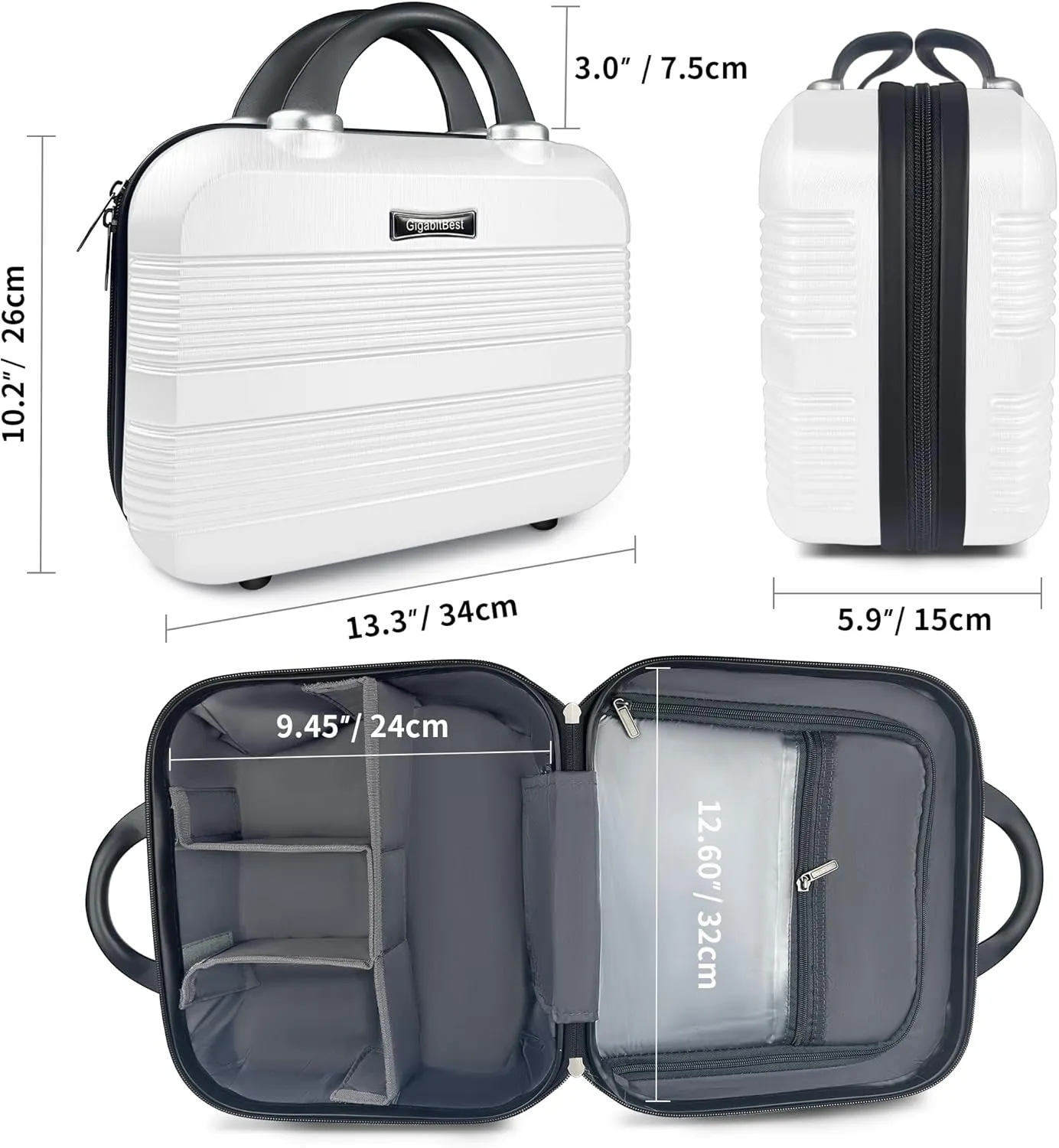 14" Portable Hard Shell Makeup Travel Case - Stylish PC ABS Cosmetic Organizer for Women - Scratch-Resistant, Elastic Strap, Mini Suitcase - Perfect for Romantic Gifts（Arctic White）
