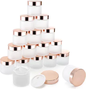16 Pack 2 OZ Frosted Glass Jars, Empty Sample Cream Jar with Screw Lids & Inner Liners, Reusable Cosmetic Container for Body Scrubs, Lotion, Powder, Ointment, Makeup, Moisturiser, DIY Crafts