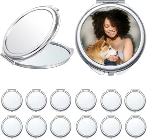 18 Pack Sublimation Blanks Pocket Mirror Cosmetic Compact Travel Folding Mirrors for Makeup Women Wending Party Cute Round Shaped