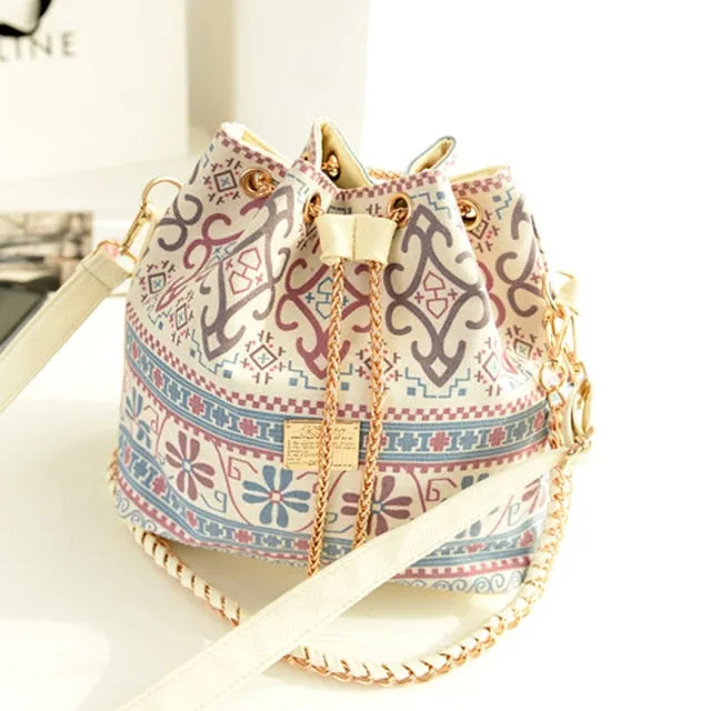 1pc Hot Selling Bohemia Canvas Drawstring Bucket Bag Shoulder Handbags Women Messenger Bags Bolsa Feminina Bolsos