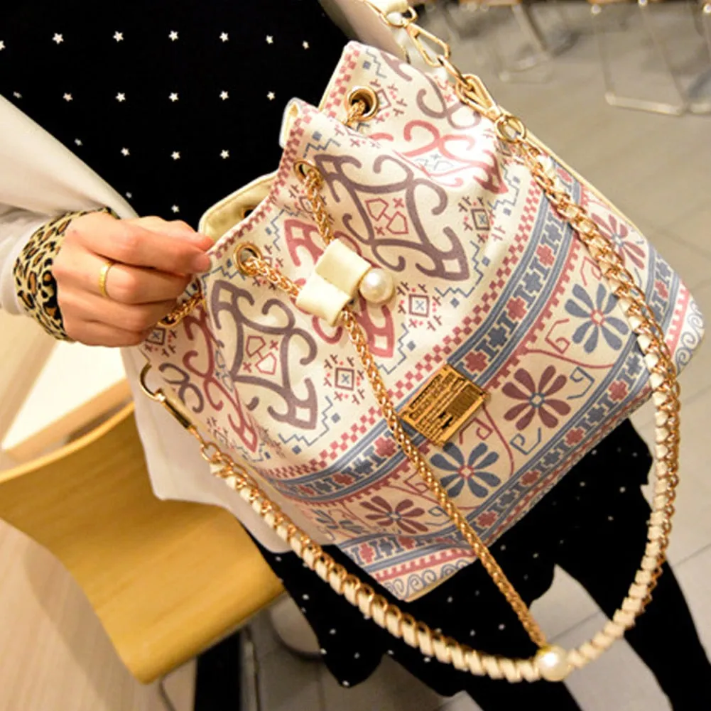 1pc Hot Selling Bohemia Canvas Drawstring Bucket Bag Shoulder Handbags Women Messenger Bags Bolsa Feminina Bolsos