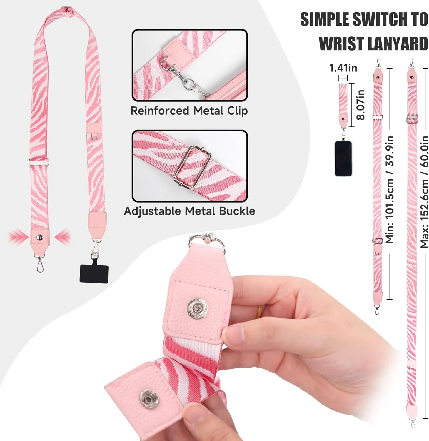 2 Pack Clip and Go Strap for Phone with Wallet Crossbody - Phone Strap Crossbody with Zippered Pouch, Multifuctional Adjustable Cell Phone Lanyard for Going out