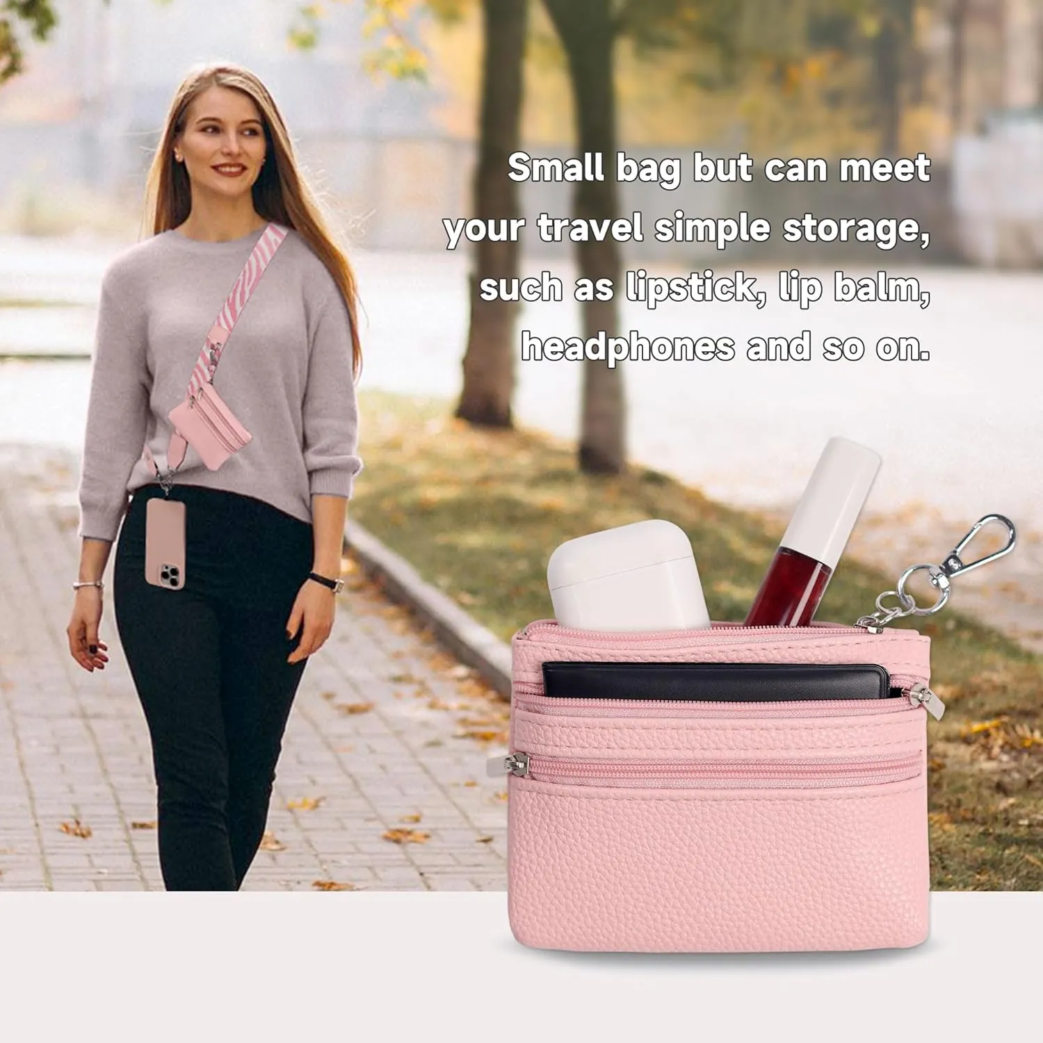 2 Pack Clip and Go Strap for Phone with Wallet Crossbody - Phone Strap Crossbody with Zippered Pouch, Multifuctional Adjustable Cell Phone Lanyard for Going out