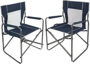 2 Pack Steel Folding Director Chairs for Adults, Portable Lightweight Camping Chair Heavy Duty Outdoor Indoor for Patio Lawn Travel Sports Fishing, Navy Blue