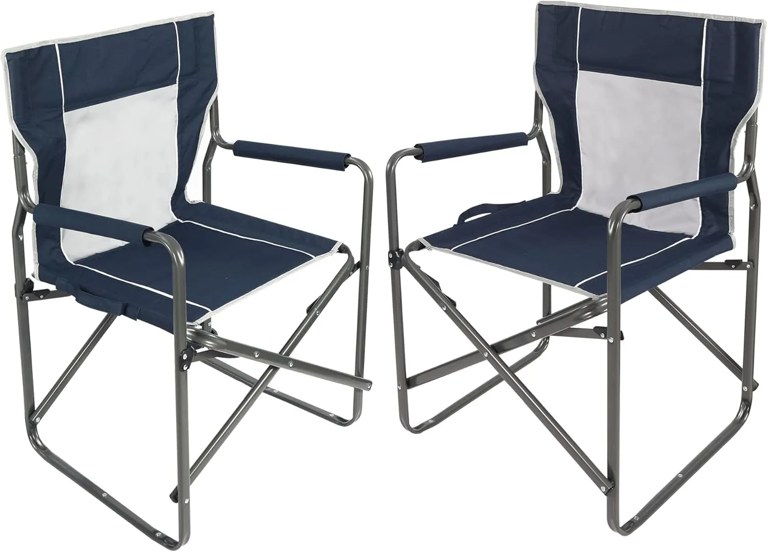 2 Pack Steel Folding Director Chairs for Adults, Portable Lightweight Camping Chair Heavy Duty Outdoor Indoor for Patio Lawn Travel Sports Fishing, Navy Blue