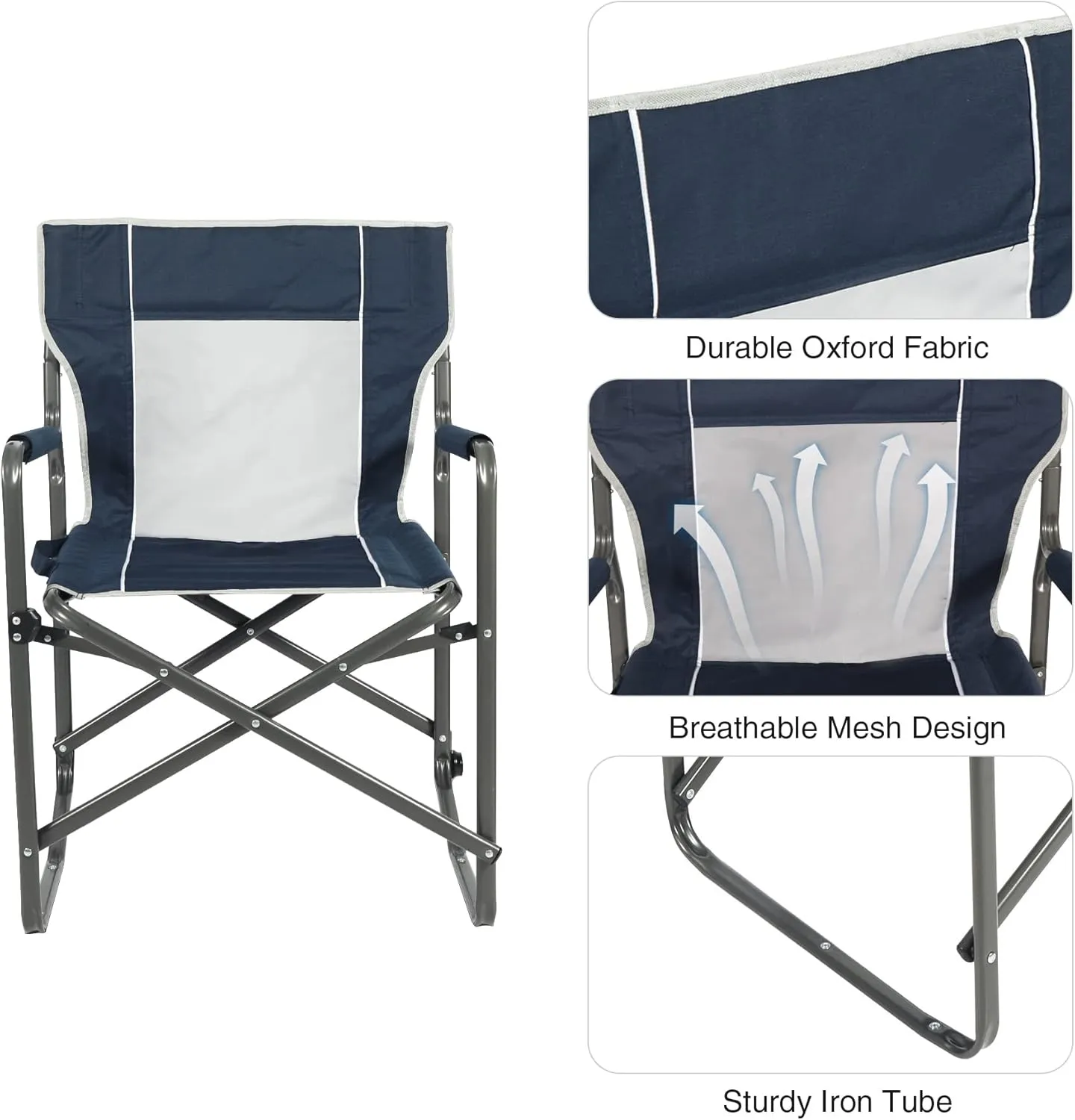 2 Pack Steel Folding Director Chairs for Adults, Portable Lightweight Camping Chair Heavy Duty Outdoor Indoor for Patio Lawn Travel Sports Fishing, Navy Blue