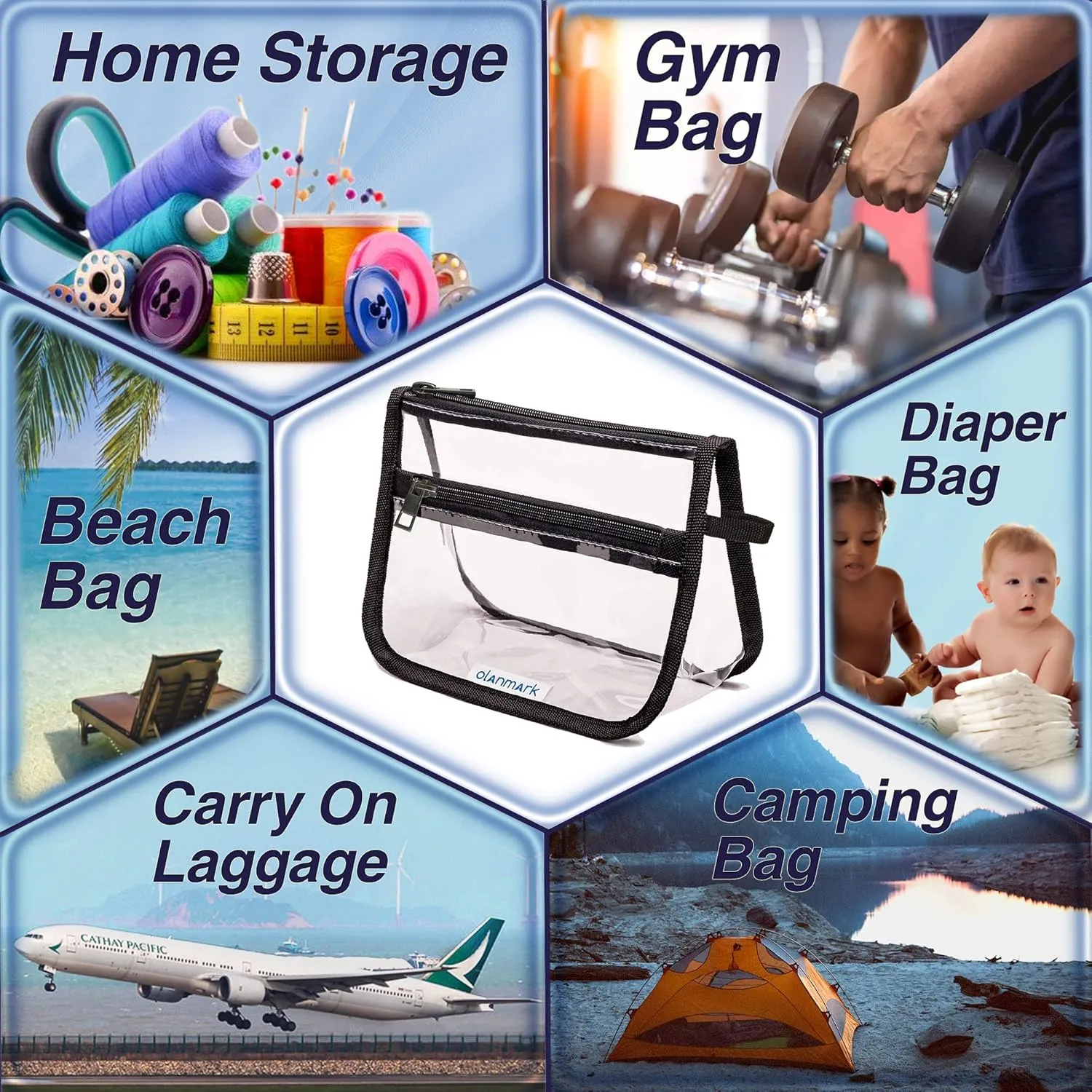 2 Pack TSA Approved Toiletry Bag - Quart Size Travel Bag for Toiletries - Reusable Clear Bag for Liquids - 311 Compliant Airplane Bag Black