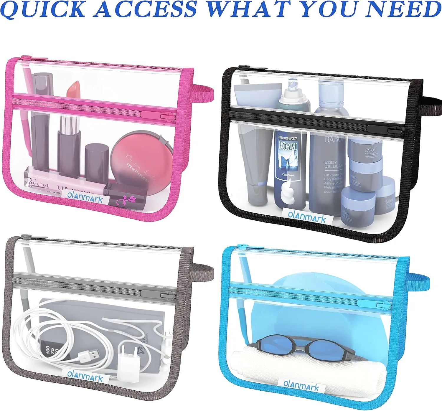 2 Pack TSA Approved Toiletry Bag - Quart Size Travel Bag for Toiletries - Reusable Clear Bag for Liquids - 311 Compliant Airplane Bag Black