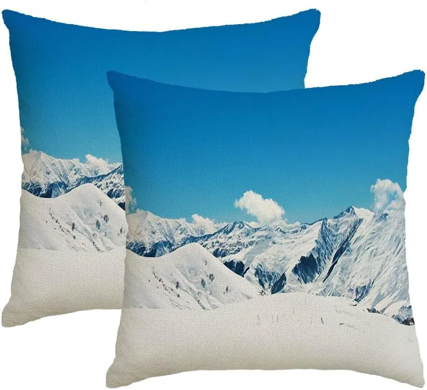 2 Packs Decorative Throw Pillow Covers 20x20 Inch for Couch Sofa Outdoor Alpine ICY High Mountains Under Ice Snow Foggy Snowboarding Winter Rocky Nature in People Mountain Square Cushion Case