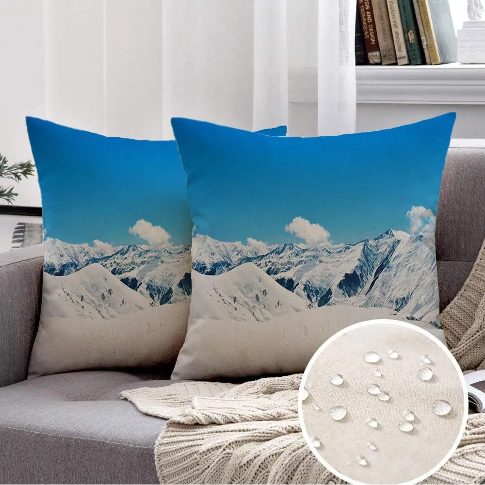 2 Packs Decorative Throw Pillow Covers 20x20 Inch for Couch Sofa Outdoor Alpine ICY High Mountains Under Ice Snow Foggy Snowboarding Winter Rocky Nature in People Mountain Square Cushion Case