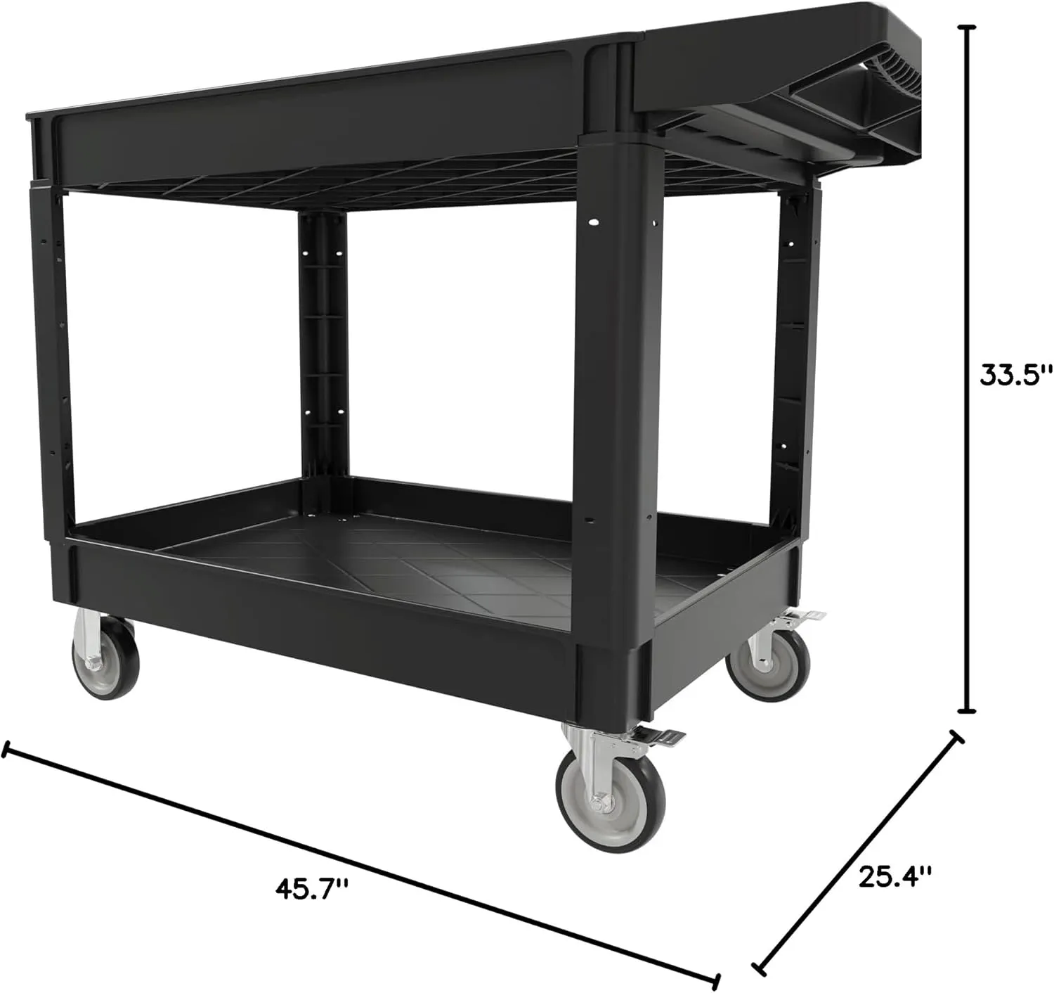 2 Tier Plastic Rolling Cart Utility Cart on Wheels, Heavy Duty Tool Carts with Ergonomic Storage Handle and Deep Shelfs, Work Cart Service Carts for Garage, Warehouse, Workshop, Office, Cleaning