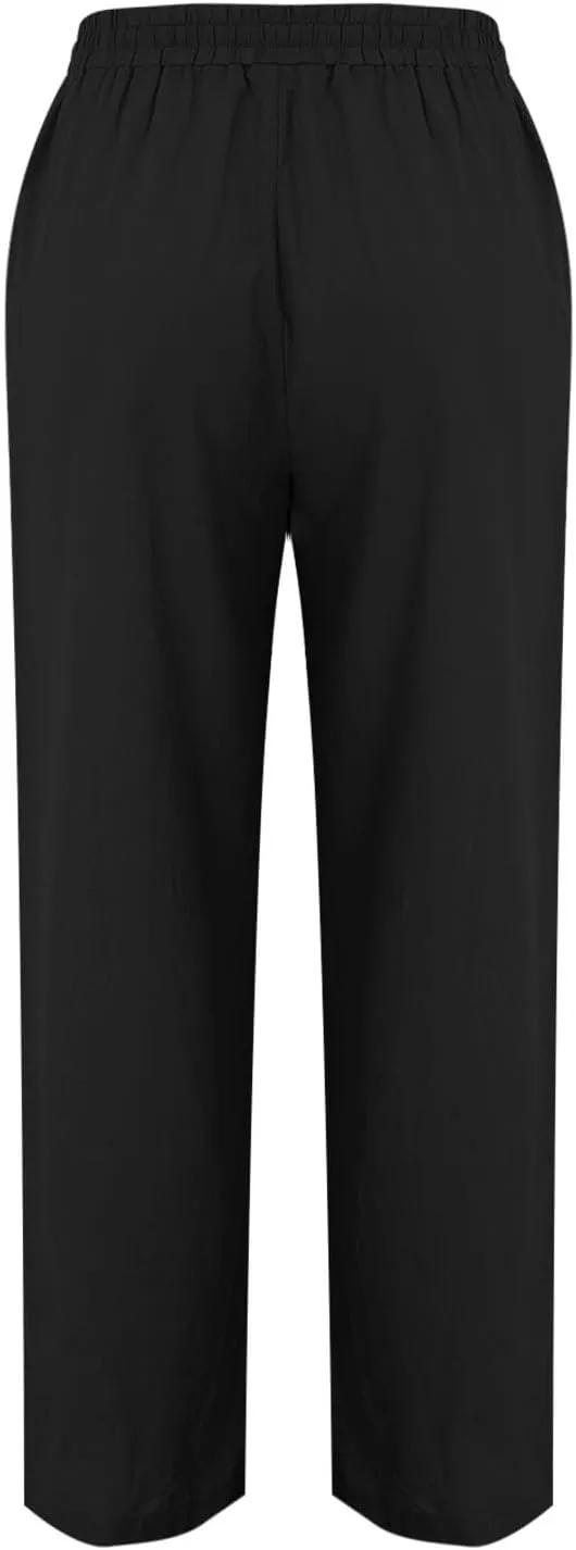 2025 Linen Pants Women Summer Beach Lounge Palazzo Trousers Loose Elastic Plus Size Drawstring with Pockets Pants
