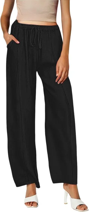 2025 Linen Pants Women Summer Beach Lounge Palazzo Trousers Loose Elastic Plus Size Drawstring with Pockets Pants