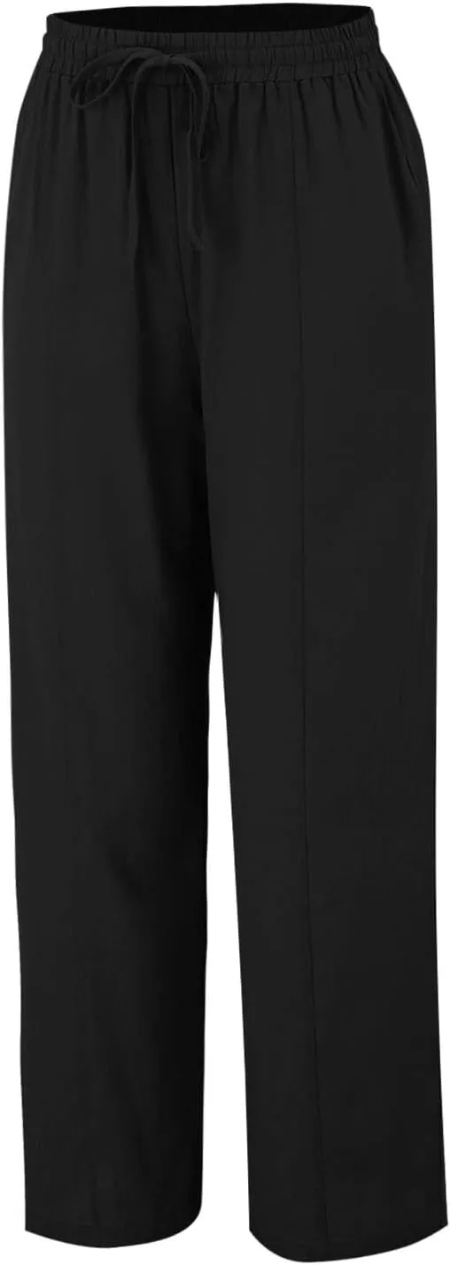 2025 Linen Pants Women Summer Beach Lounge Palazzo Trousers Loose Elastic Plus Size Drawstring with Pockets Pants