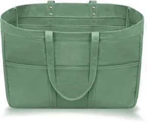 21.6" Large Canvas Tote Bag for Women with Multi-pockets and Laptop Sleeve Utility Tote Bag Big Everything Bags