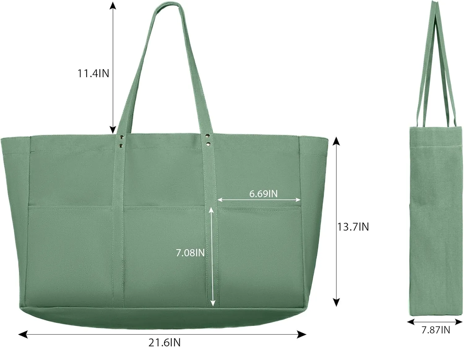 21.6" Large Canvas Tote Bag for Women with Multi-pockets and Laptop Sleeve Utility Tote Bag Big Everything Bags