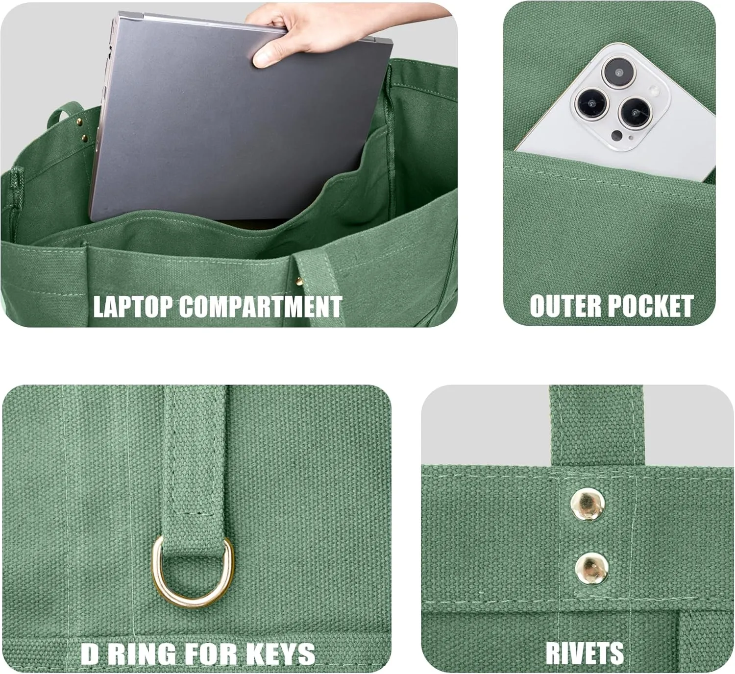 21.6" Large Canvas Tote Bag for Women with Multi-pockets and Laptop Sleeve Utility Tote Bag Big Everything Bags