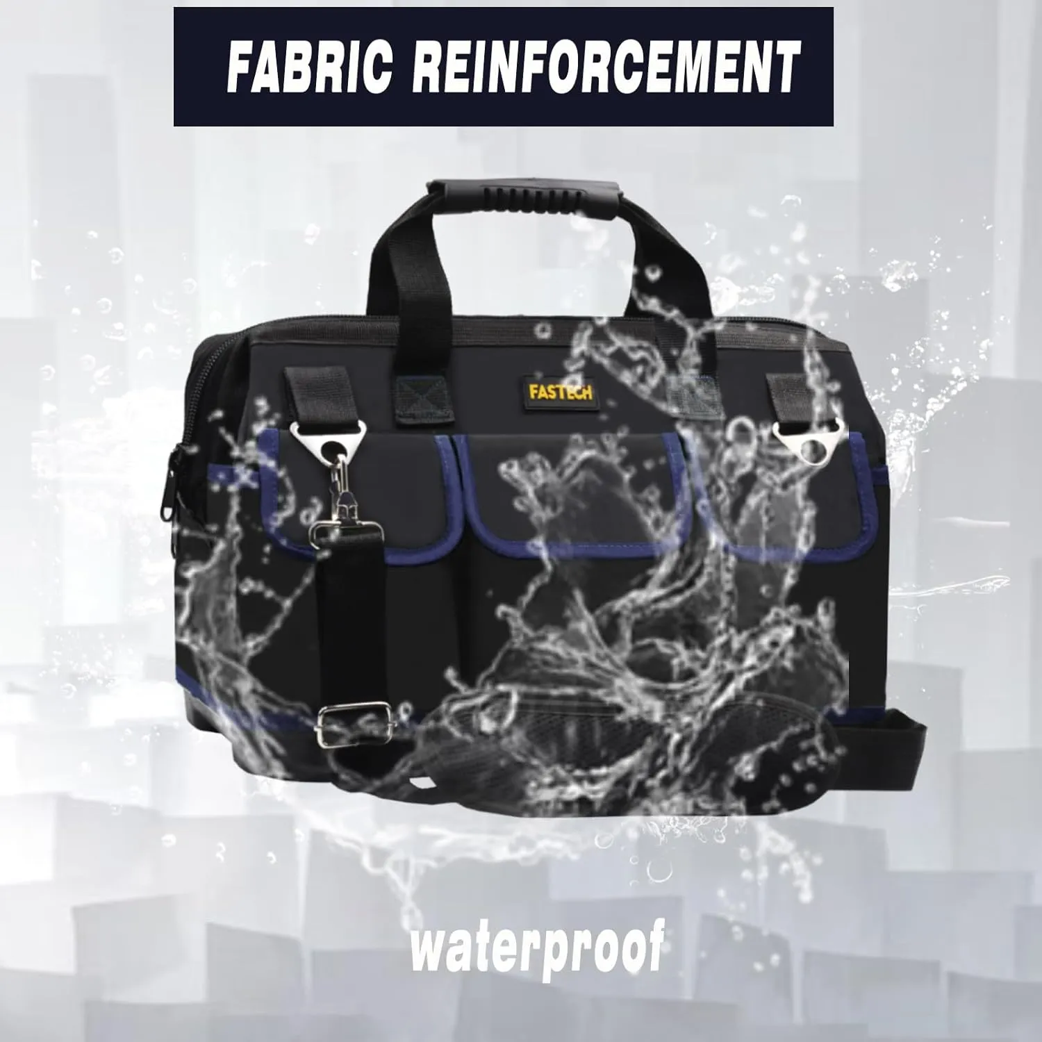 22 Inch Tool Bag, Waterproof Wide Mouth Tool Kit, Heavy Duty Tool Bag Organizer With Shoulder Straps and Molded Base, Tool Storage Package For Screwdrivers, Pliers, Nut Drivers (DarkBlue22IN)