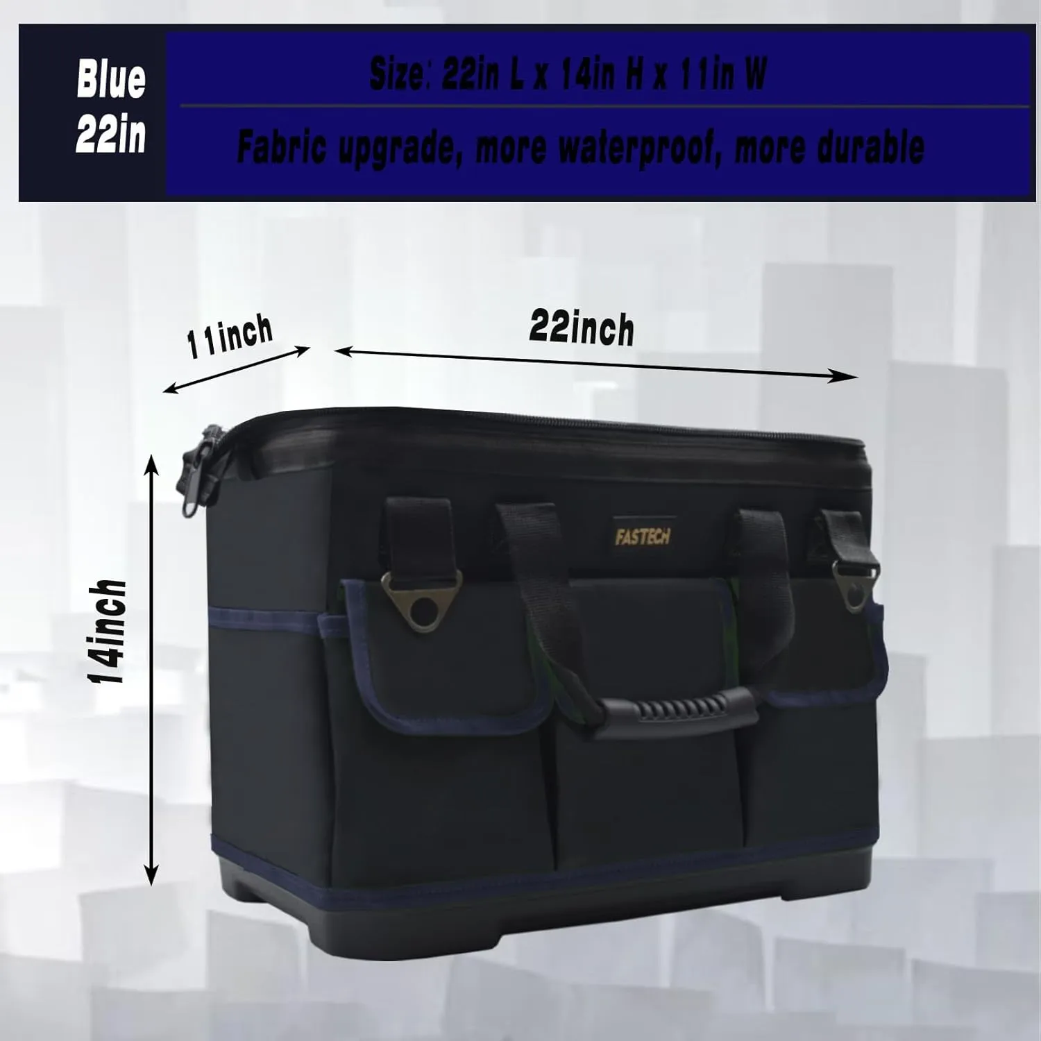 22 Inch Tool Bag, Waterproof Wide Mouth Tool Kit, Heavy Duty Tool Bag Organizer With Shoulder Straps and Molded Base, Tool Storage Package For Screwdrivers, Pliers, Nut Drivers (DarkBlue22IN)