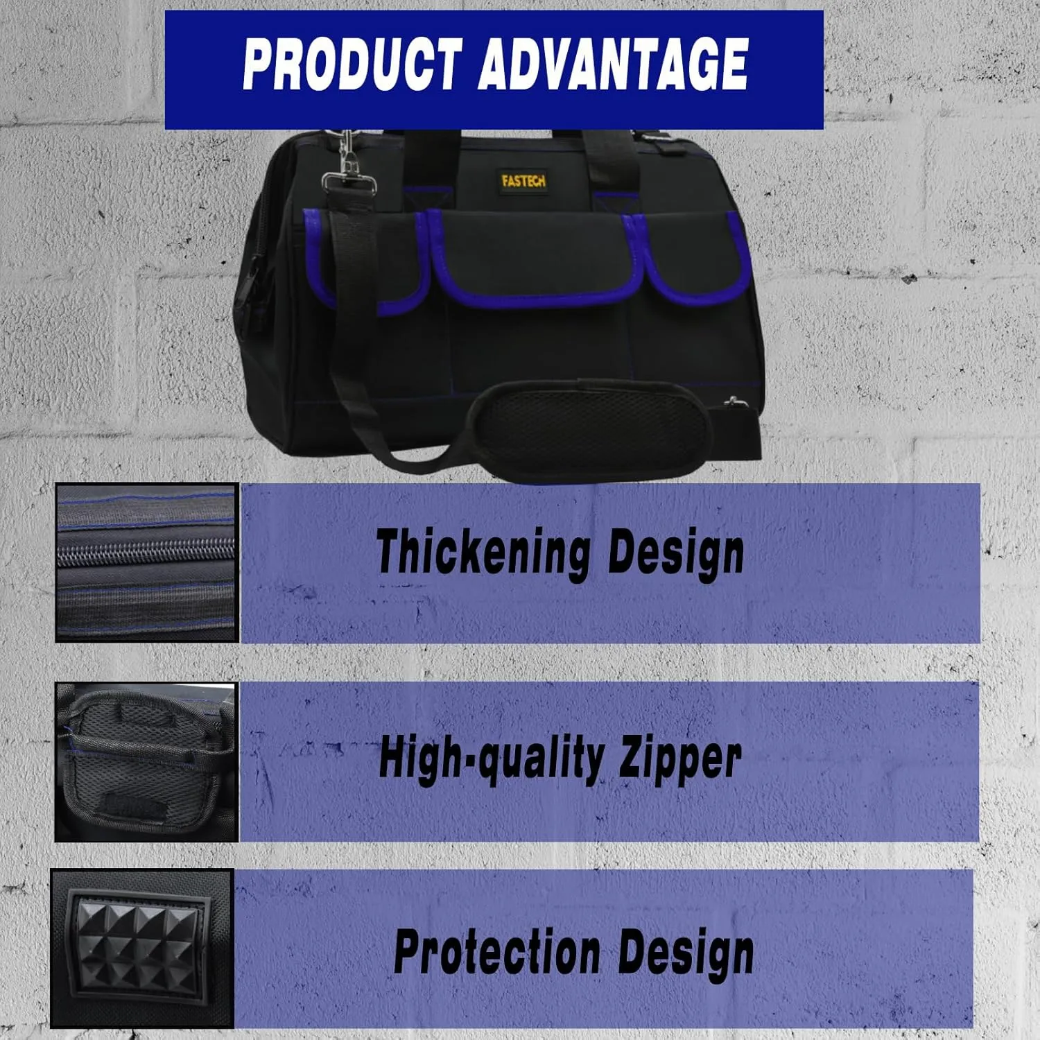 22 Inch Tools Bag, Waterproof Wide Mouth Tool Kit, Tools Big Bag, Heavy Duty Tool Tote Organizer With Adjustable Shoulder Strap For Men/Women (22IN Blue)