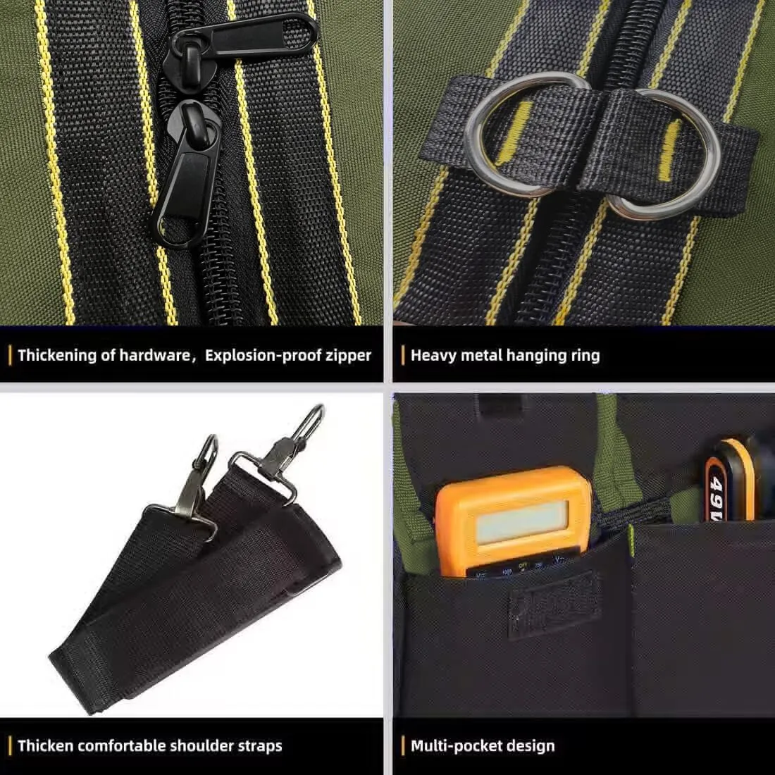 22-inch Wide Mouth Tool Bag with Water Proof Molded Base, Wide Mouth Tool Tote Bag, Waterproof Tool Organizer Bag for Men with Adjustable Shoulder Strap(No Bottom Shell)
