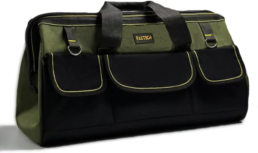 22-inch Wide Mouth Tool Bag with Water Proof Molded Base, Wide Mouth Tool Tote Bag, Waterproof Tool Organizer Bag for Men with Adjustable Shoulder Strap(No Bottom Shell)