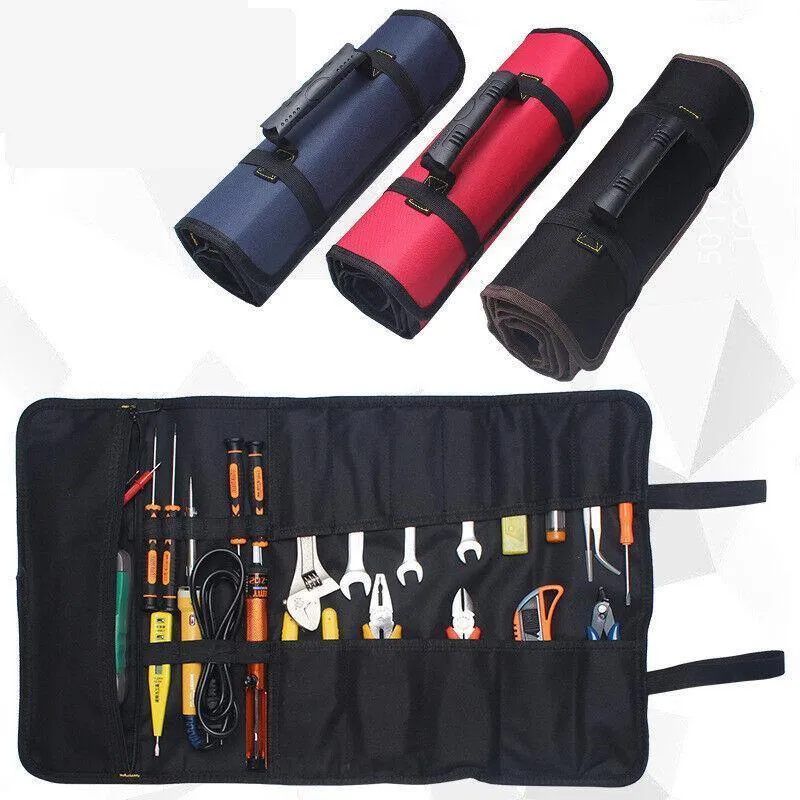 22 Pocket Tool Roll Fold Spanner Canvas Case Wrench Storage Bag Multifunctional