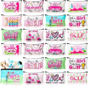 24 Pieces Golf Makeup Bags Bulk Golfers Canvas Cosmetic Gift Bags Purse Organizer Zipper Cosmetic Pouch Portable Travel Toiletry Pouch for Women Men Gifts, 7 x 4 Inch