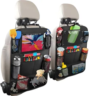 2PCS Car Backseat Organizer, Oxford Car Back Seat Protecter Kick Mat with Touch Screen Tablet Holder, Waterproof Automotive Seatback Storage Bag with Multi Functional Pockets (Regular Style)