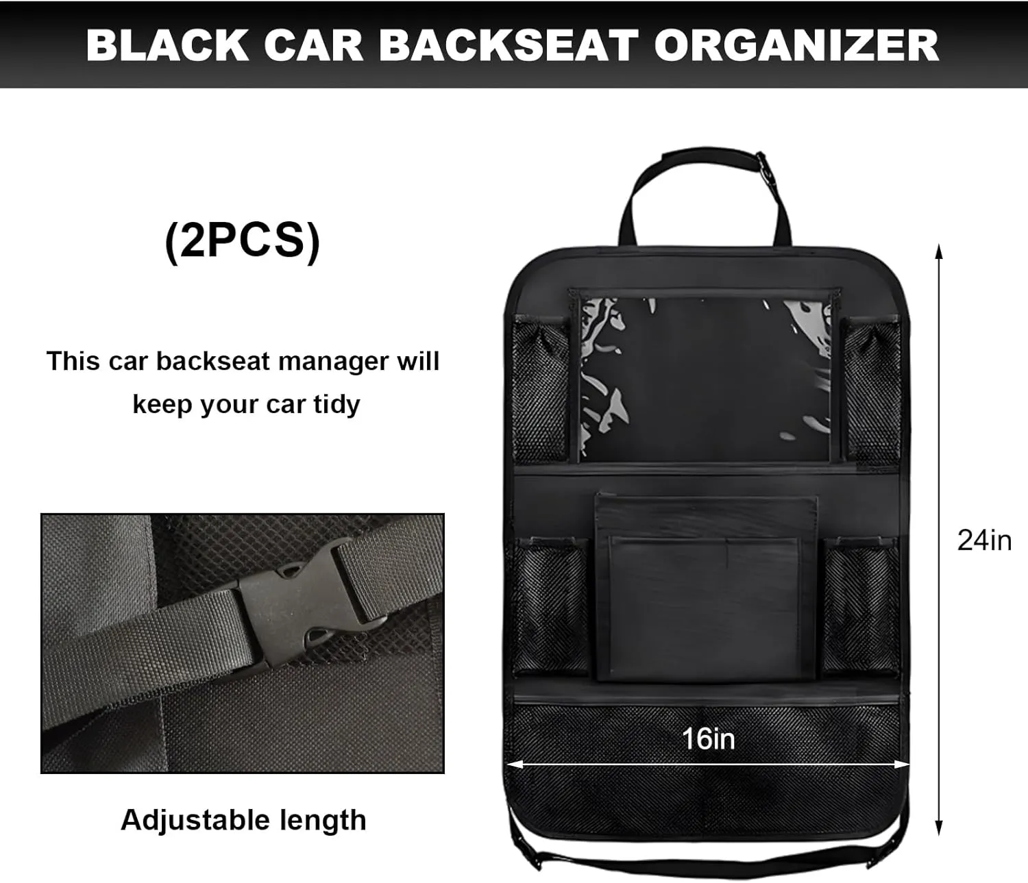 2PCS Car Backseat Organizer, Oxford Car Back Seat Protecter Kick Mat with Touch Screen Tablet Holder, Waterproof Automotive Seatback Storage Bag with Multi Functional Pockets (Regular Style)