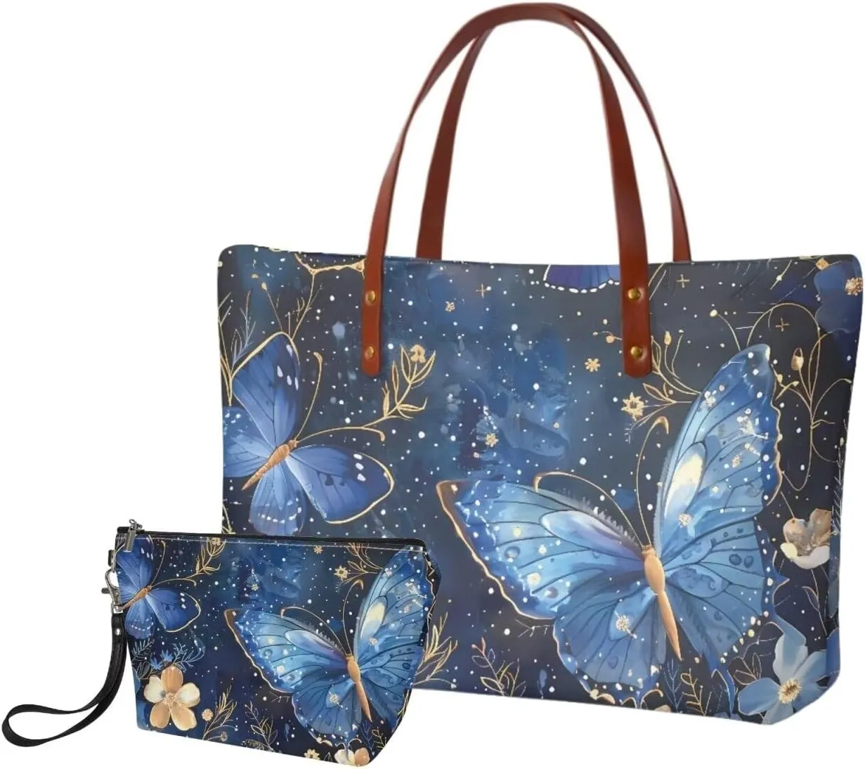 2PCS Handbag and Wallet Set for Women Hobo Bag Satchel Purse Tote Handbag Top Handle Bag with PU Make Up Bag