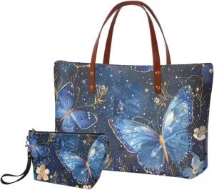 2PCS Handbag and Wallet Set for Women Hobo Bag Satchel Purse Tote Handbag Top Handle Bag with PU Make Up Bag