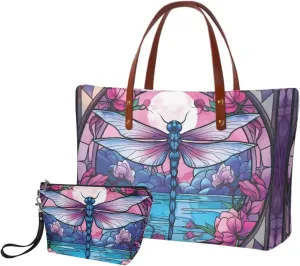 2PCS Handbag and Wallet Set for Women Hobo Bag Satchel Purse Tote Handbag Top Handle Bag with PU Make Up Bag