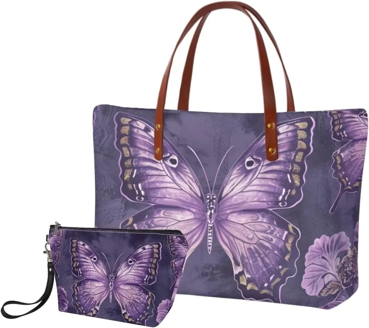 2PCS Handbag and Wallet Set for Women Hobo Bag Satchel Purse Tote Handbag Top Handle Bag with PU Make Up Bag