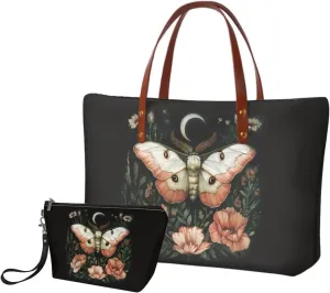 2PCS Handbag and Wallet Set for Women Hobo Bag Satchel Purse Tote Handbag Top Handle Bag with PU Make Up Bag