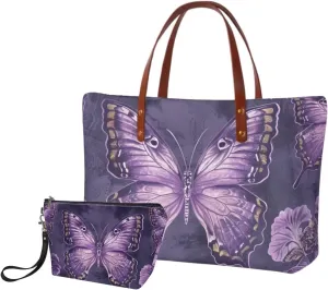 2PCS Handbag and Wallet Set for Women Hobo Bag Satchel Purse Tote Handbag Top Handle Bag with PU Make Up Bag